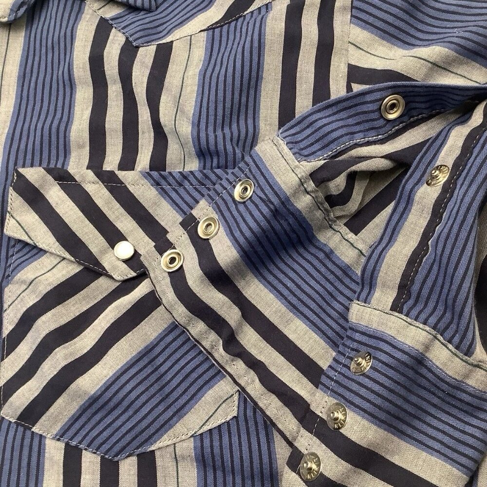 Karman Pearl Snap Long Sleeve Shirt Western Blue Striped Mens Size XL - Picture 6 of 7